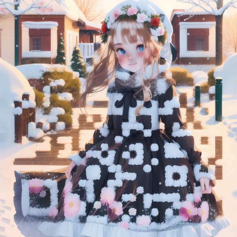 Artistic QR code generated from the prompt: beautiful girl in dress, flowers, snow