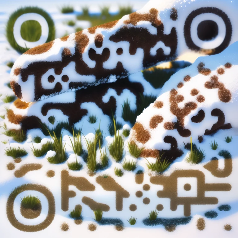 Artistic QR code generated from the prompt: snow ground, grass ,--round