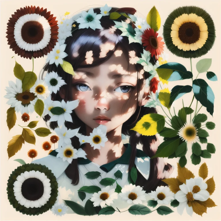 Artistic QR code generated from the prompt: leaves, flowers, 1girl, solo, art,--round