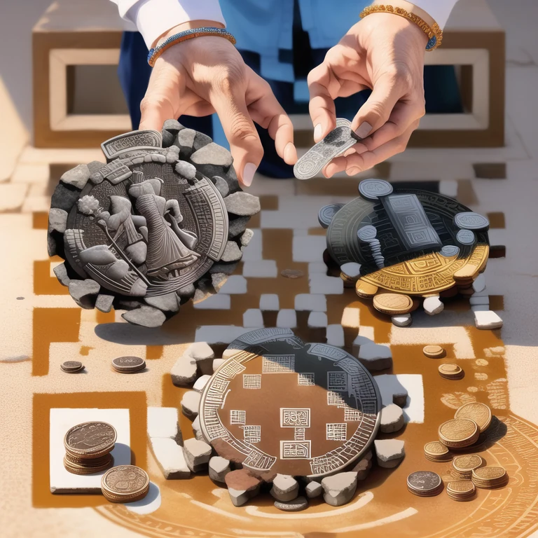 Artistic QR code generated from the prompt: the coin of ancient India the QR code should be little invisible