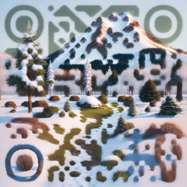 Artistic QR code generated from the prompt: snow ground, grass ,--round